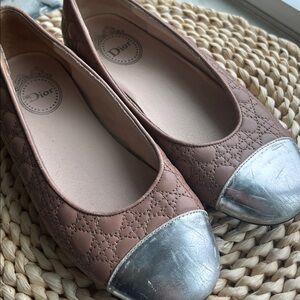 Christian Dior Quilted Ballet Flats Silver Cap Toe | Made in Italy | Size 33